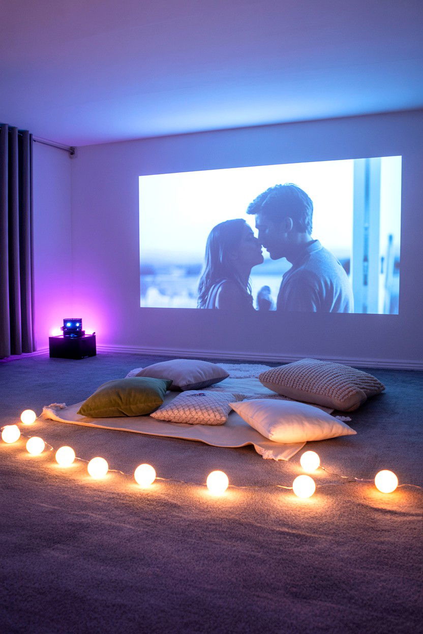 Projector Movie Night - 25 Valentine's Day Indoor Photo Ideas