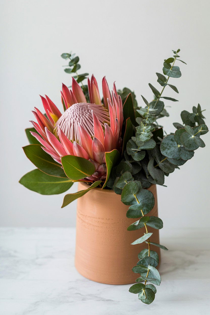 Protea And Eucalyptus Boho Bouquet - 25 Valentine's Day Mixed Bouquet Ideas