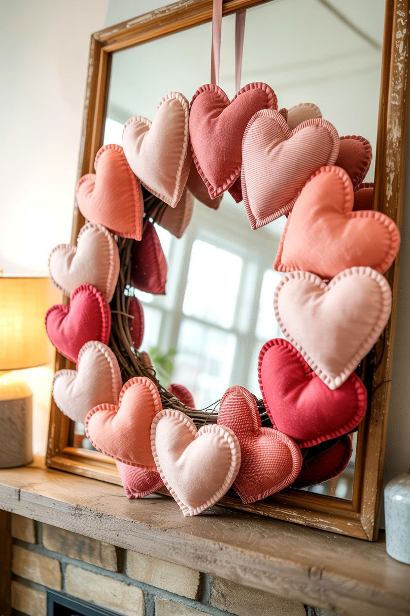 Puffy Felt Heart Wreath - 25 Felt Valentine's Day Wreath Ideas