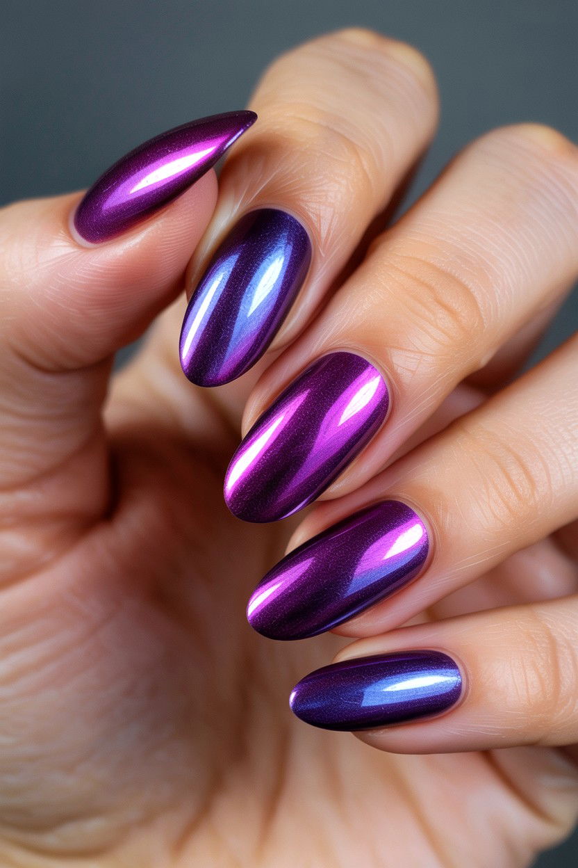 Purple Cat Eye Nails - 25 Velvet Valentine's Day Nail Ideas