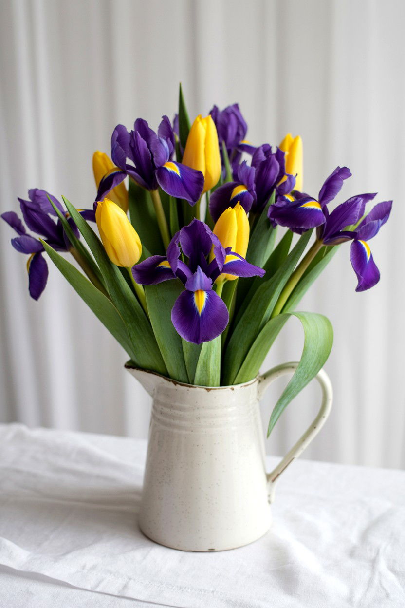 Purple Iris And Yellow Tulip Bouquet - 25 Valentine's Day Mixed Bouquet Ideas