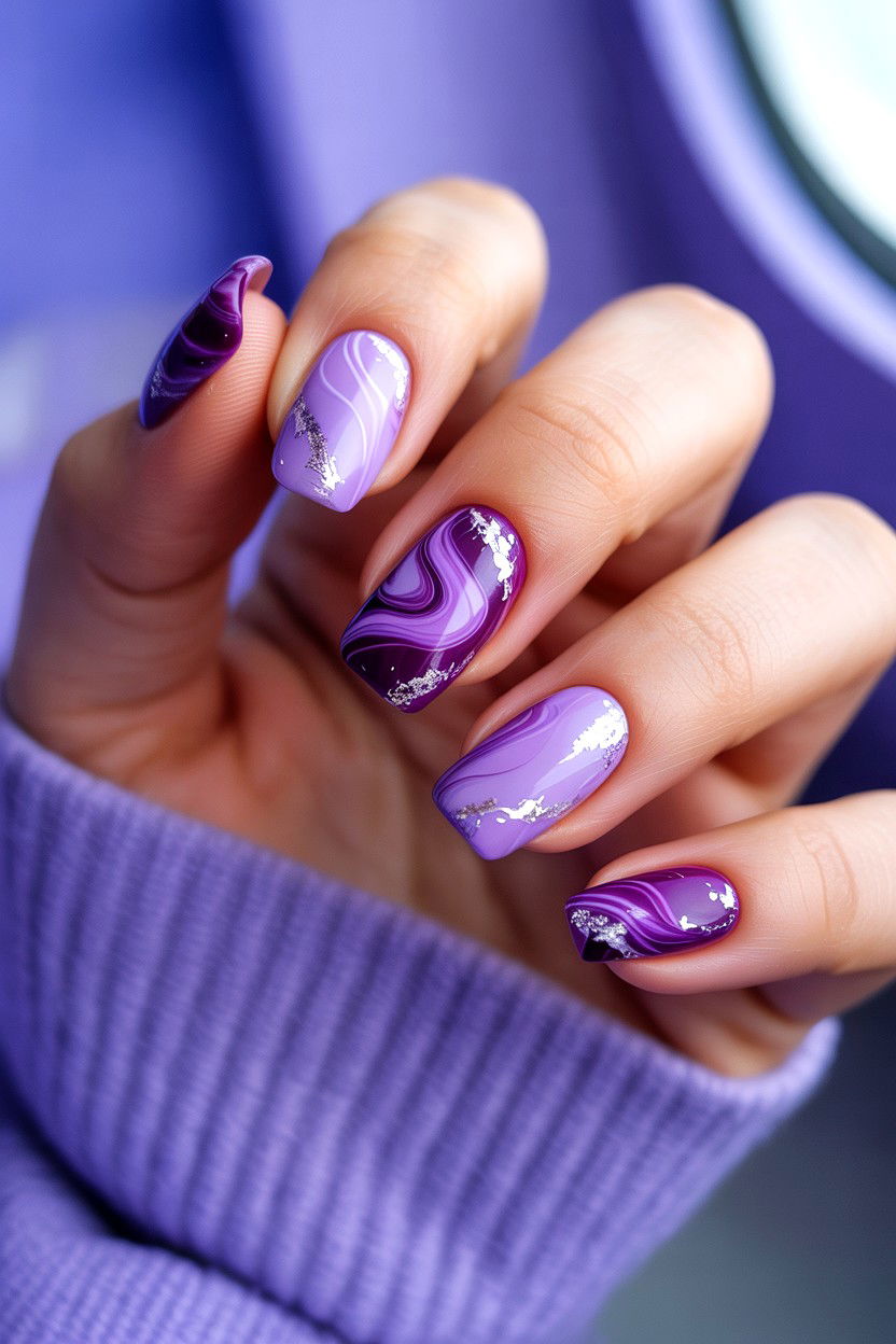 Purple Marble Nails - 25 Marble Valentine's Day Nail Ideas