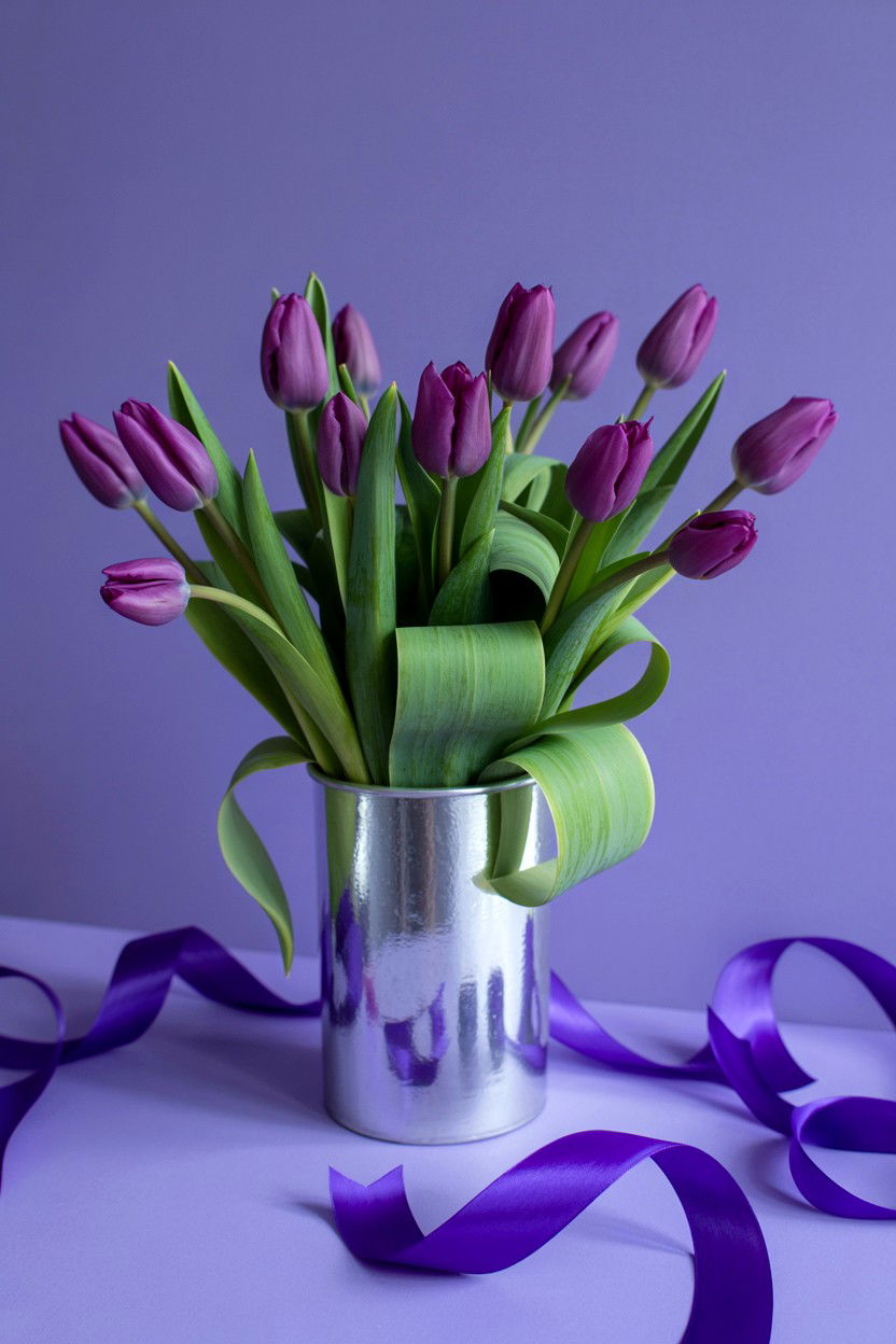 Purple Tulip Floral Arrangement - 25 Valentine's Day Tulip Arrangement Ideas
