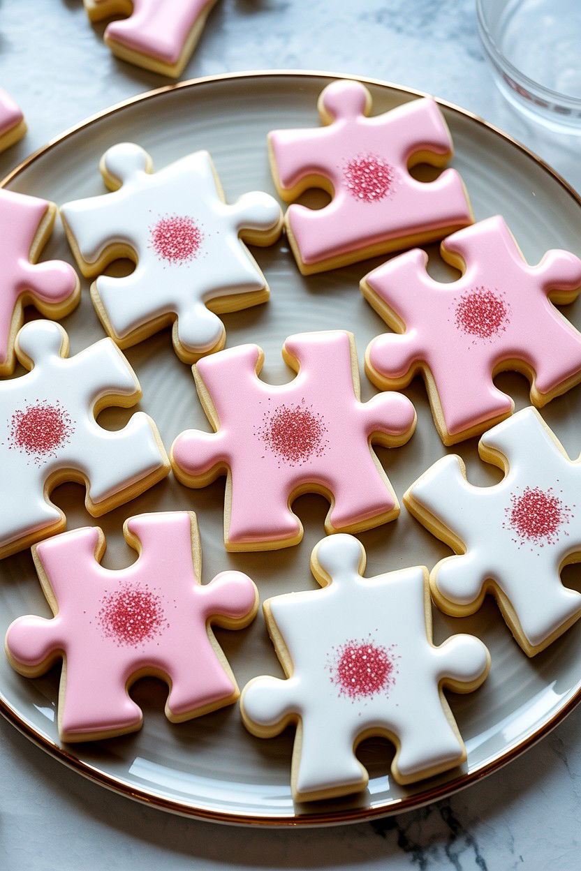Puzzle Piece Sugar Cookies - 25 Valentine's Day Puzzle Photo Ideas