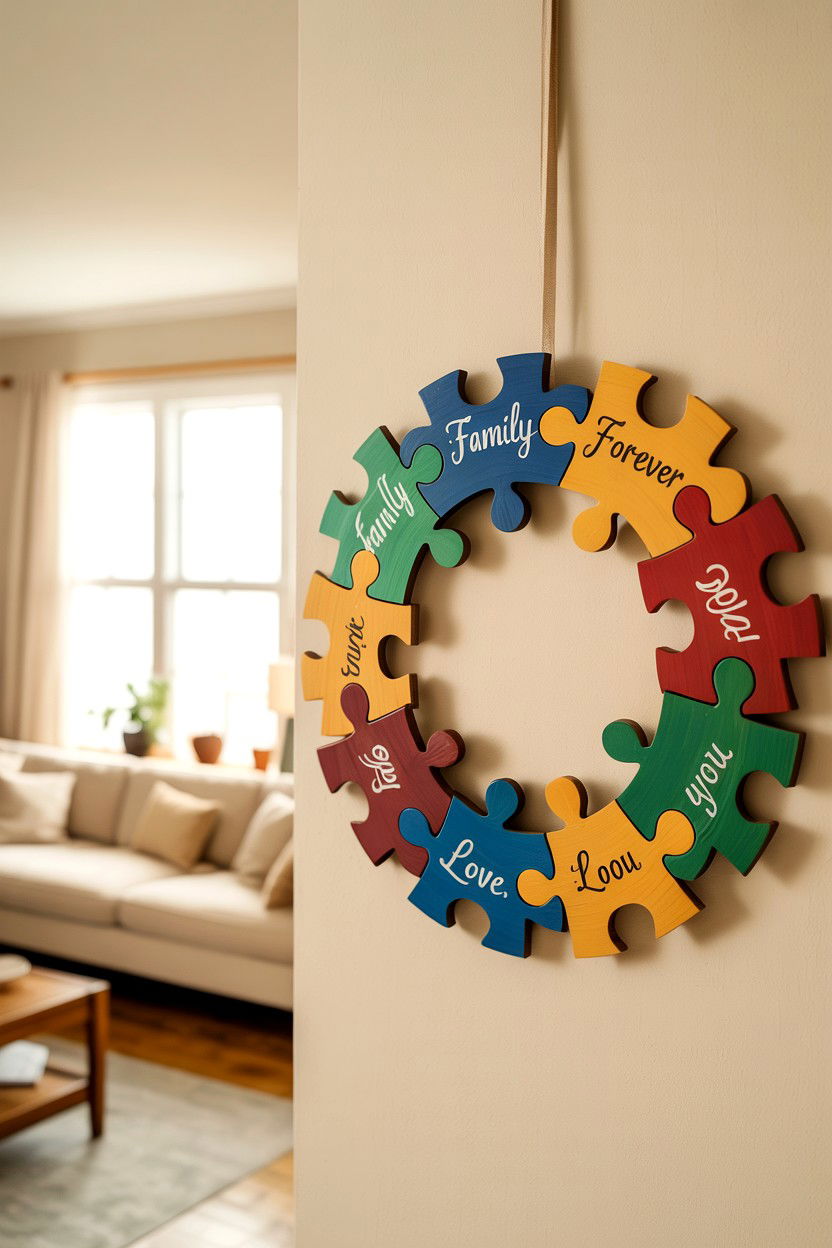 Puzzle Piece Wreath - 25 Dollar Store Valentine's Day Wreath Ideas