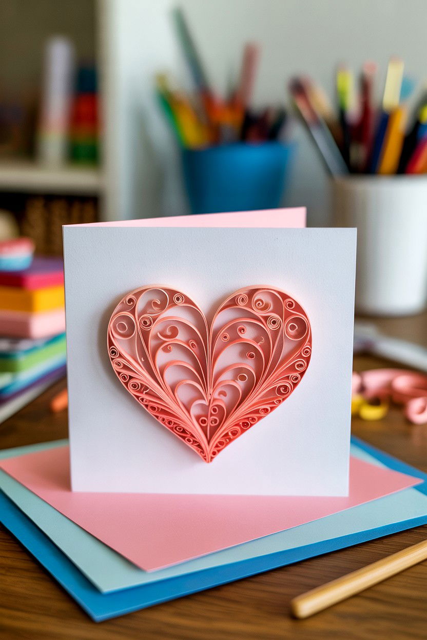 Quilled paper card - 25 Aesthetic Valentine's Day Card Ideas