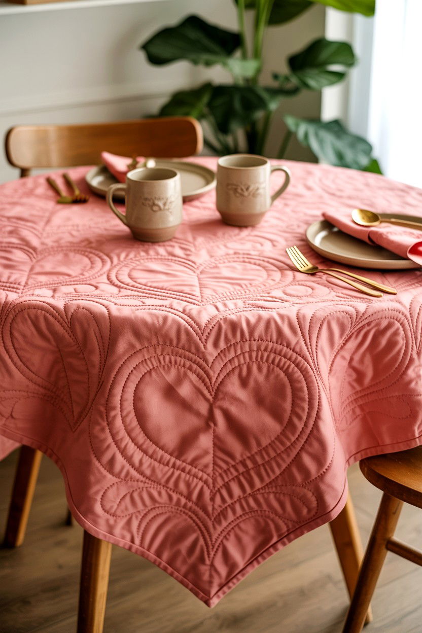 Quilted Heart Tablecloth - 25 Valentine's Day Table Cloth Ideas