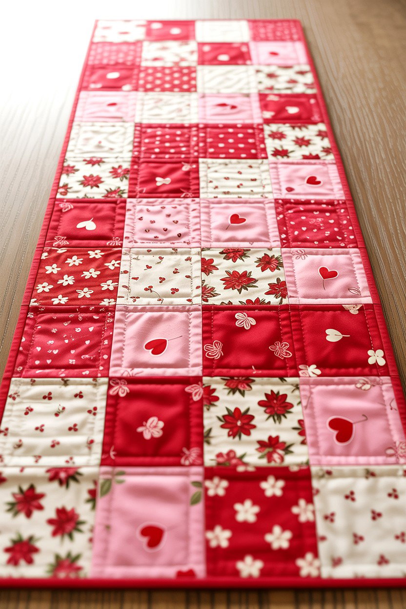 Quilted Valentine Table Runner - 25 Valentine's Day Table Runner Ideas