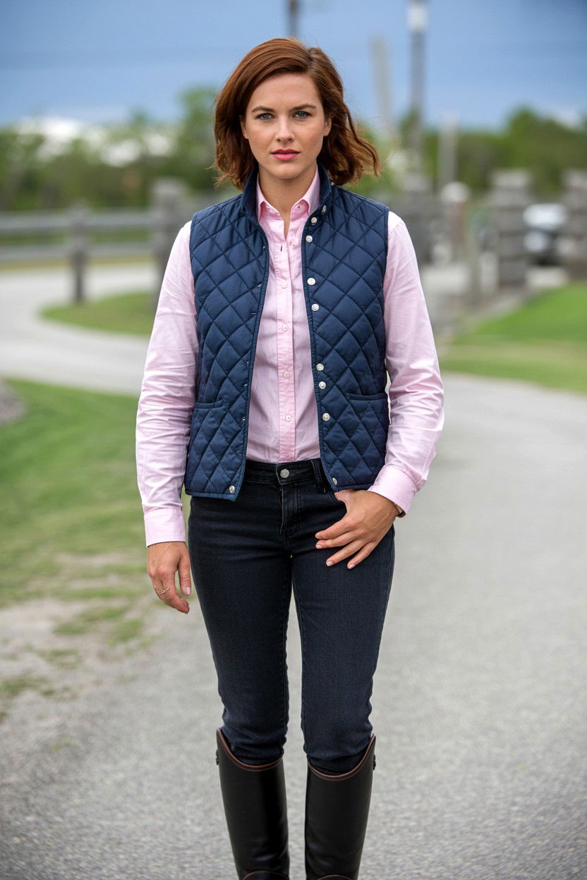 Quilted vest with pink shirt - 25 Valentine's Day Preppy Outfits