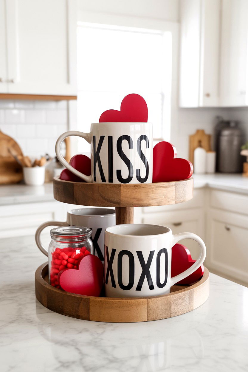 Rae Dunn Valentine - 25 Farmhouse Valentine's Day Tiered Tray Ideas