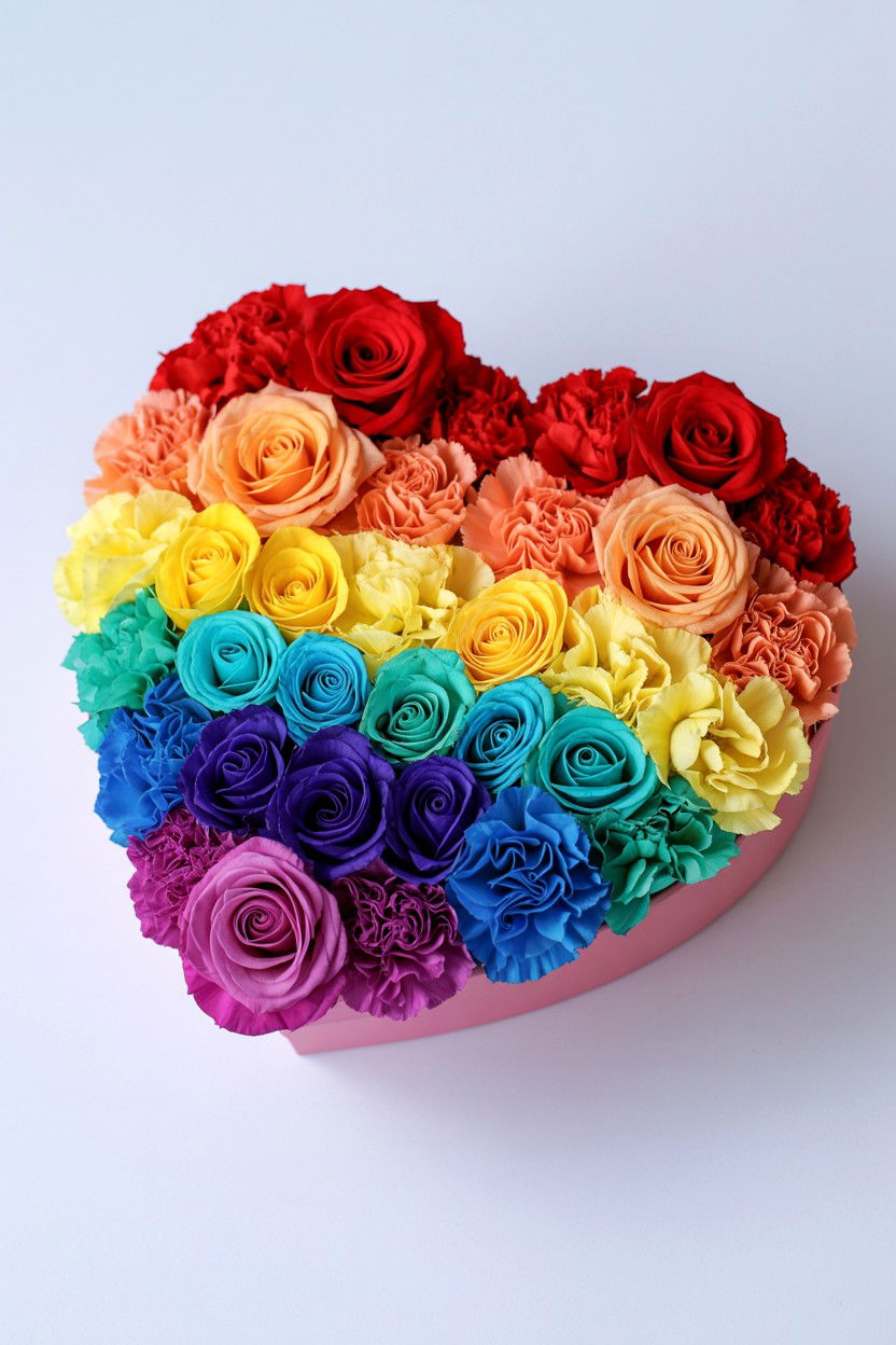 Rainbow Flower Heart Box - 25 Valentine's Day Flower Heart Ideas