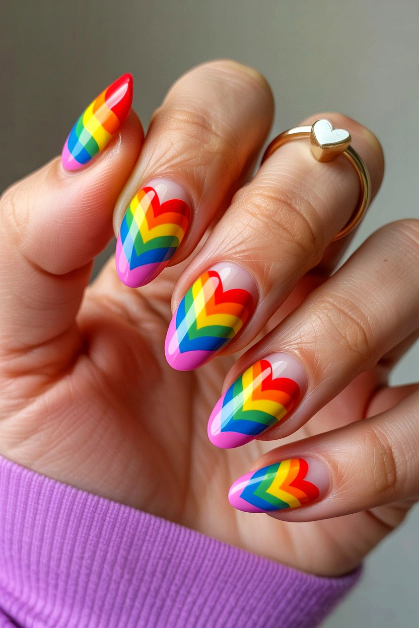 Rainbow Heart Nails - 25 Heart Nail Design Ideas