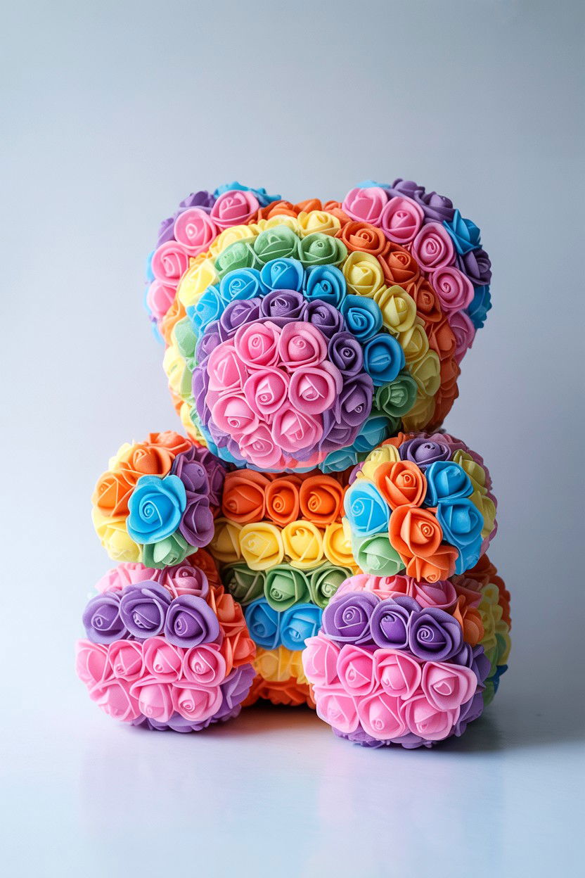 Rainbow Rose Bear - 25 Valentine's Day Rose Bear Ideas