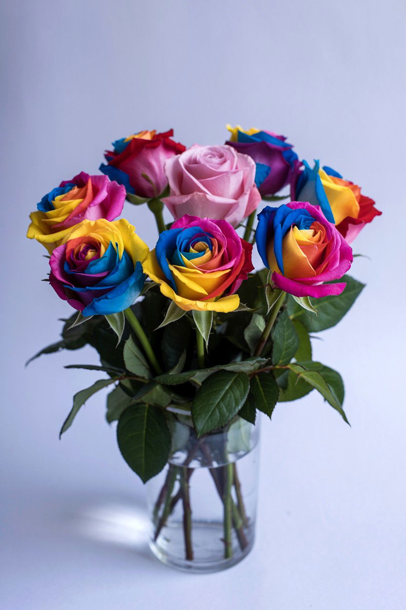 Rainbow rose bouquet - 25 Valentine's Day Rose Arrangement Ideas