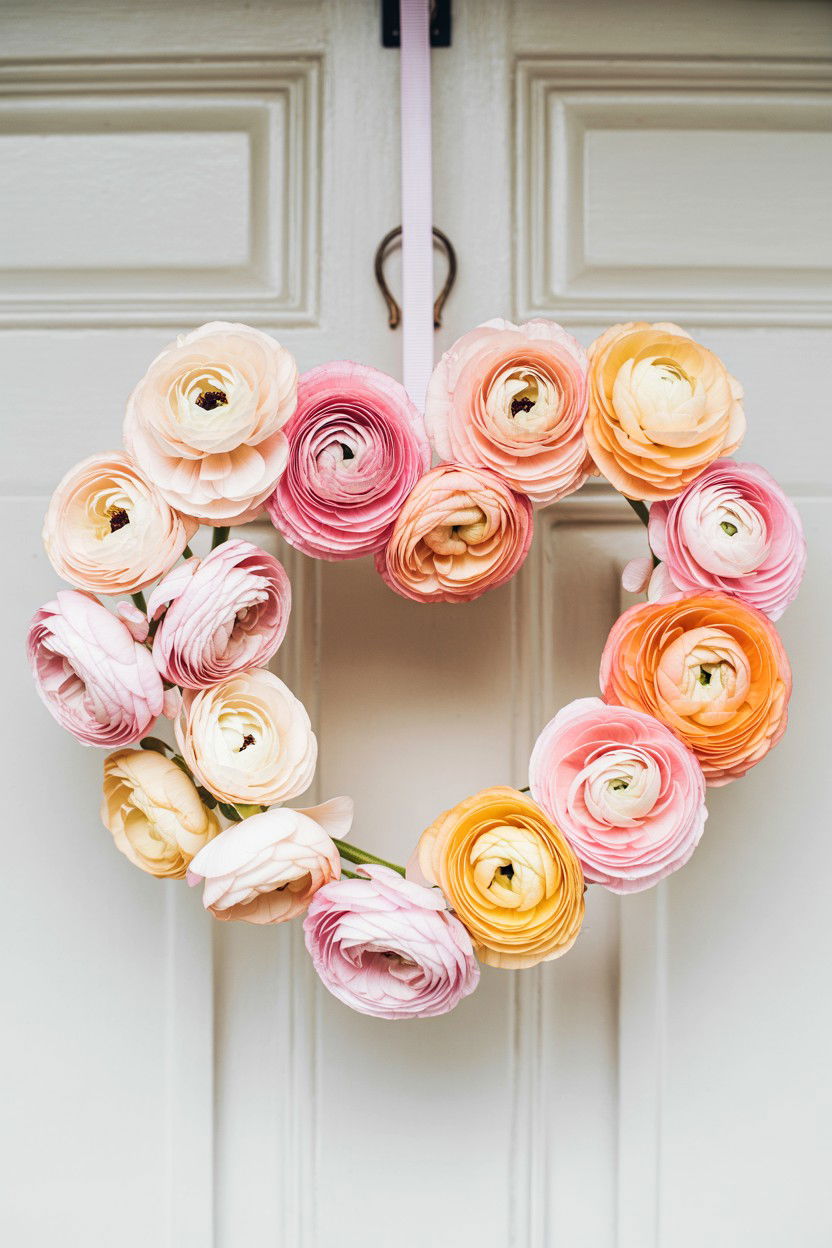 Ranunculus Heart Wreath - 25 Double Door Valentine's Day Wreath Ideas