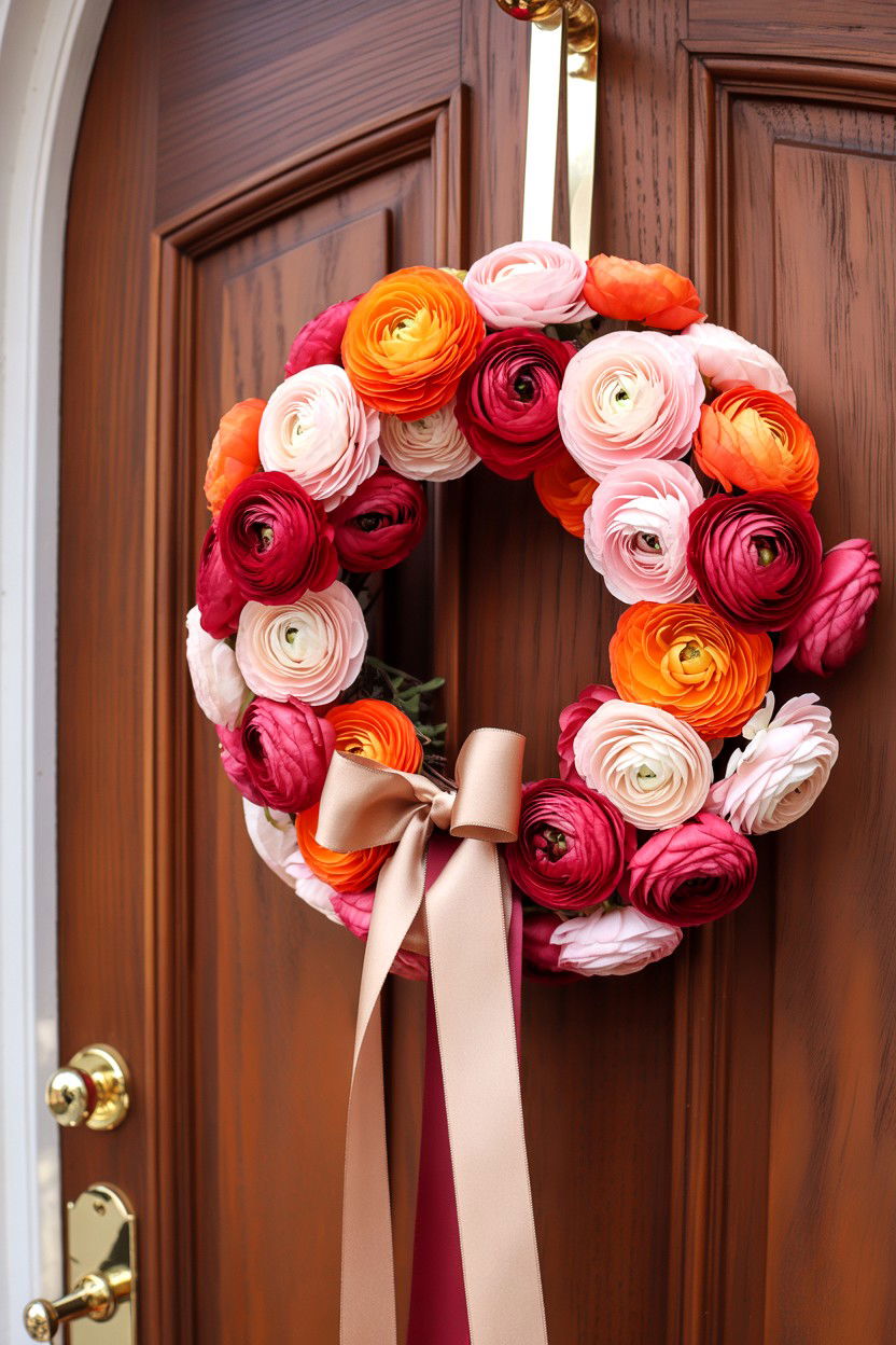 Ranunculus door wreath - 25 Flower Valentine's Day Wreath Ideas