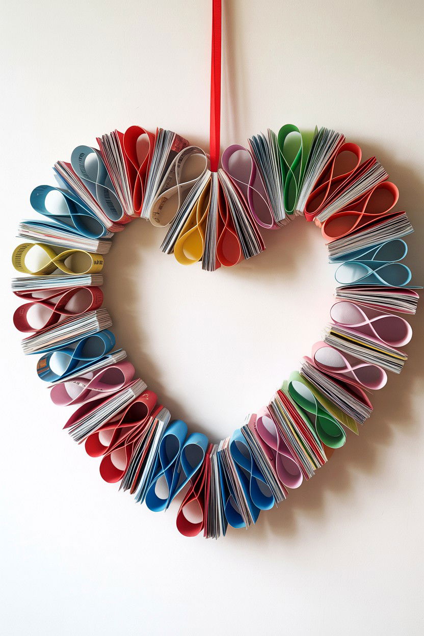 Recycled Magazine Heart Wreath - 25 Paper Valentine's Day Wreath Ideas