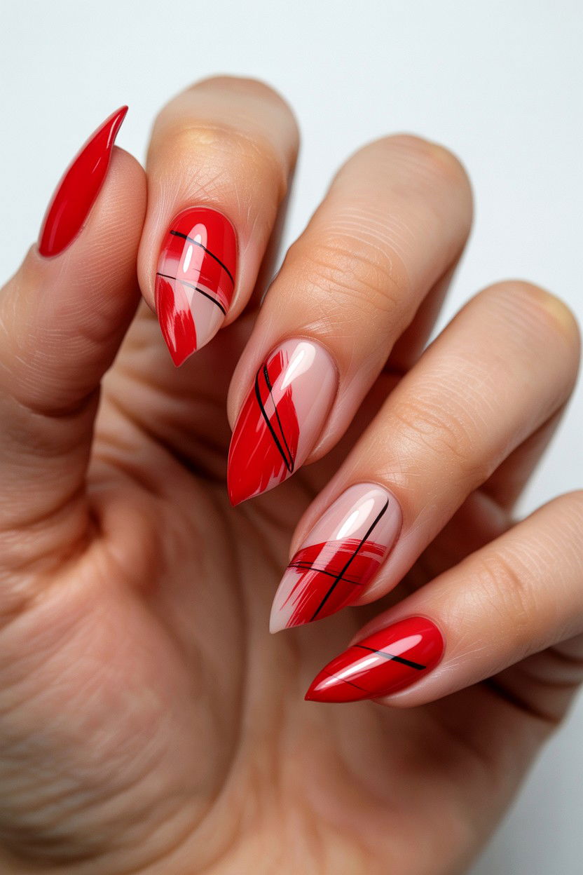 Red Abstract Nails - 25 Red Valentine's Day Nail Ideas