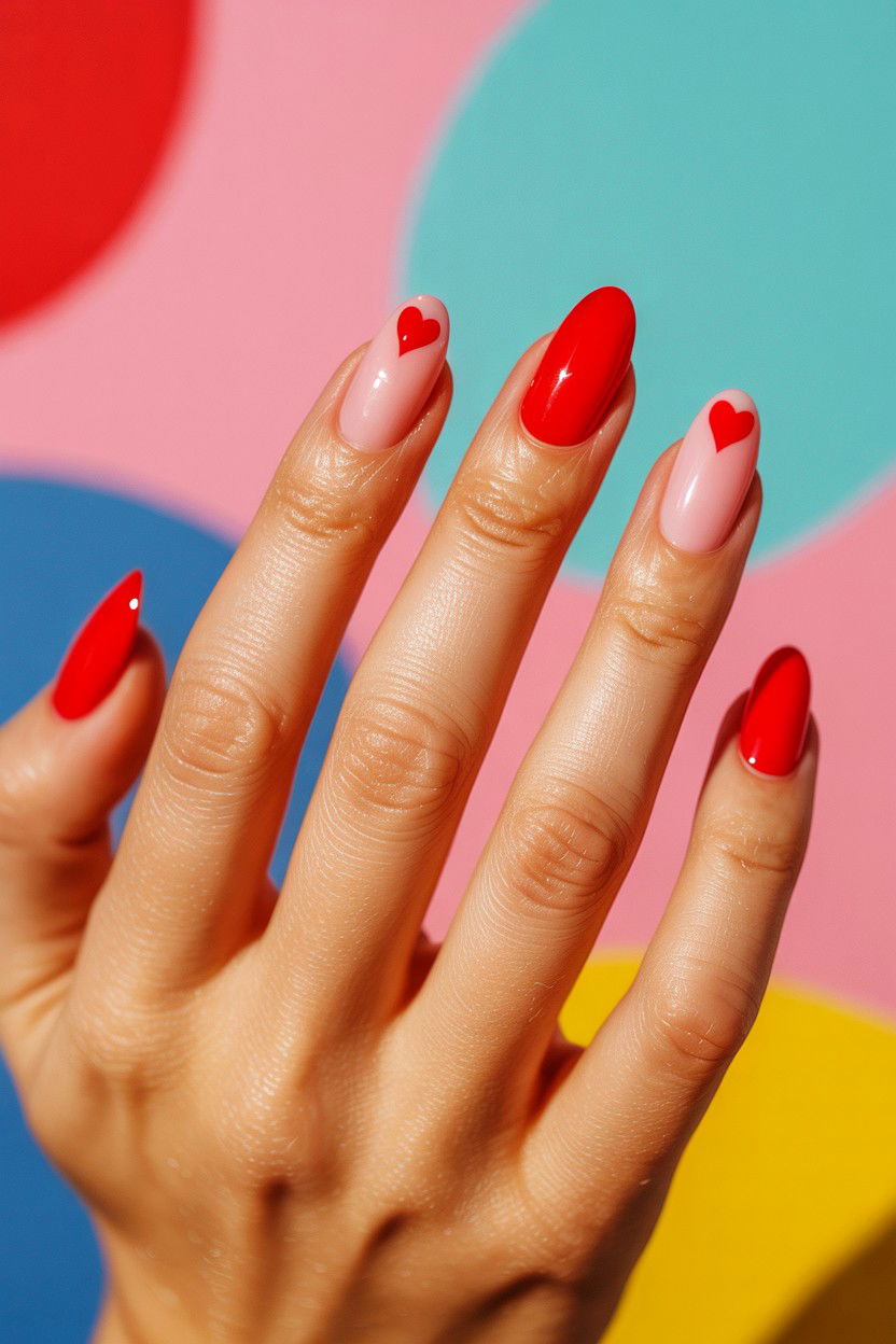Red And Pink Nails - 25 Short Valentine's Day Nail Ideas