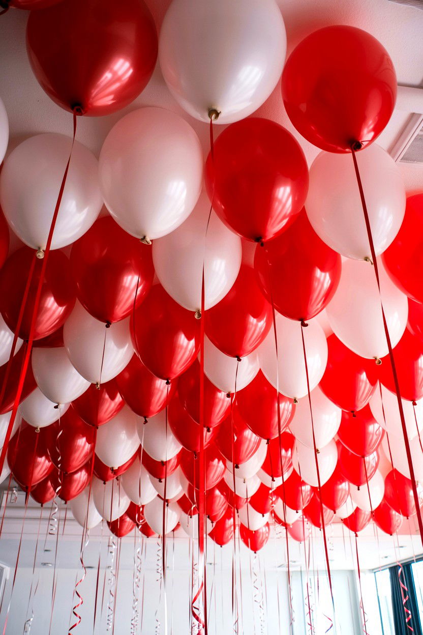 Red And White Balloon Ceiling - 25 Valentine's Day Party Decoration Ideas