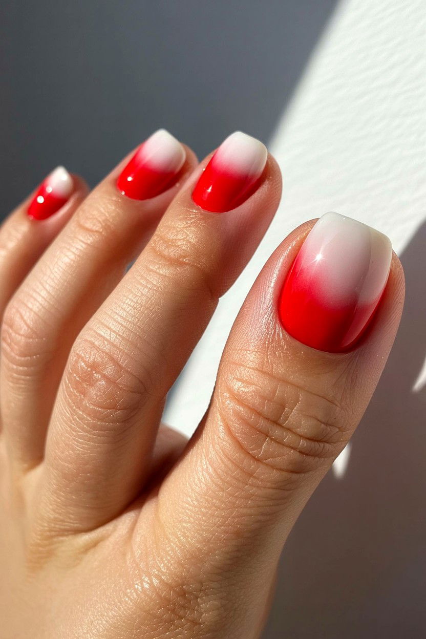 Red And White Ombre Pedicure - 25 Valentine's Day Toe Nail Ideas