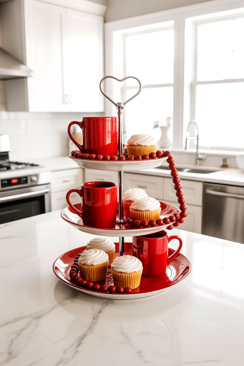 Red And White Tiered Tray - 25 Cute Valentine's Day Tiered Tray Ideas