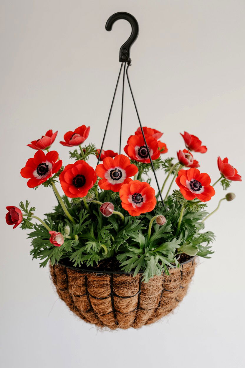 Red Anemone Hanging Basket - 25 Valentine's Day Hanging Basket Ideas