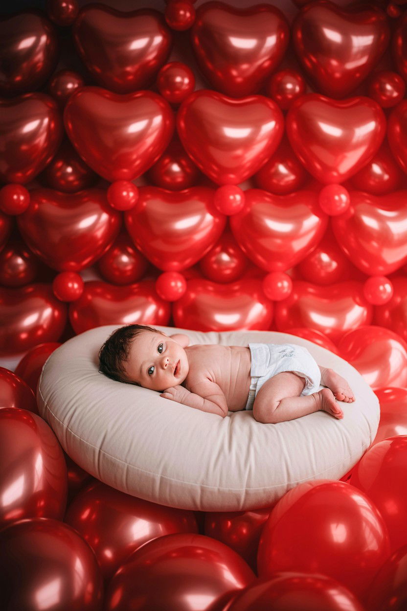 Red Balloon Backdrop - 25 Valentine's Day Newborn Photo Ideas