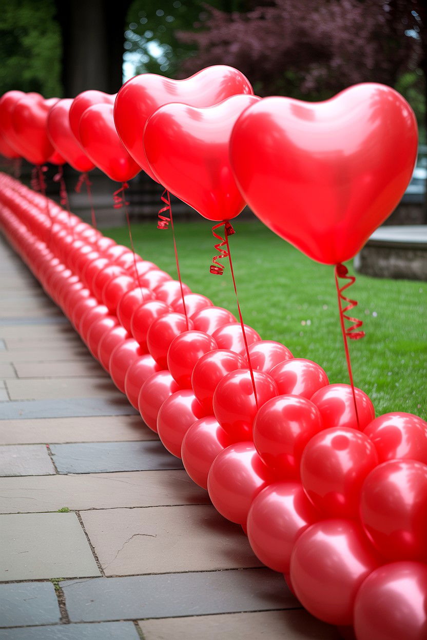 Red Balloon Border - 25 Valentine's Day Pathway Decoration Ideas
