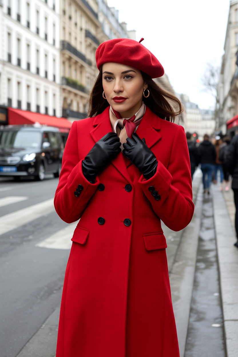 Red Beret And Matching Coat - 25 Red Valentine's Day Outfits