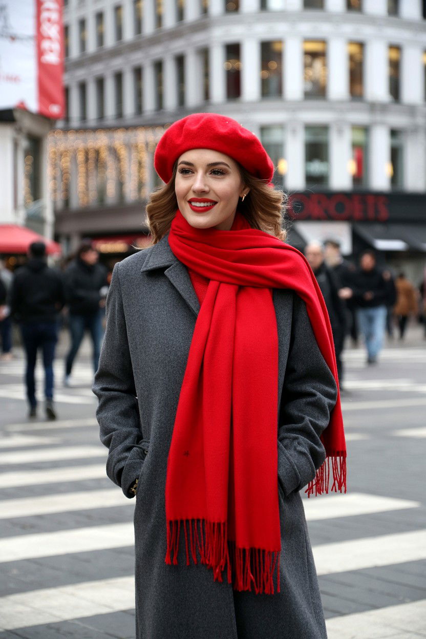 Red Beret Scarf - 25 Valentine's Day Winter Outfits