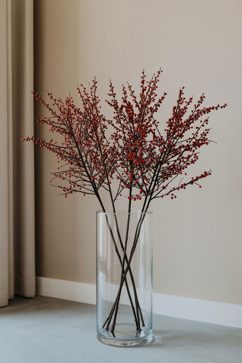 Red Berry Branches - 25 Modern Valentine's Day Table Ideas