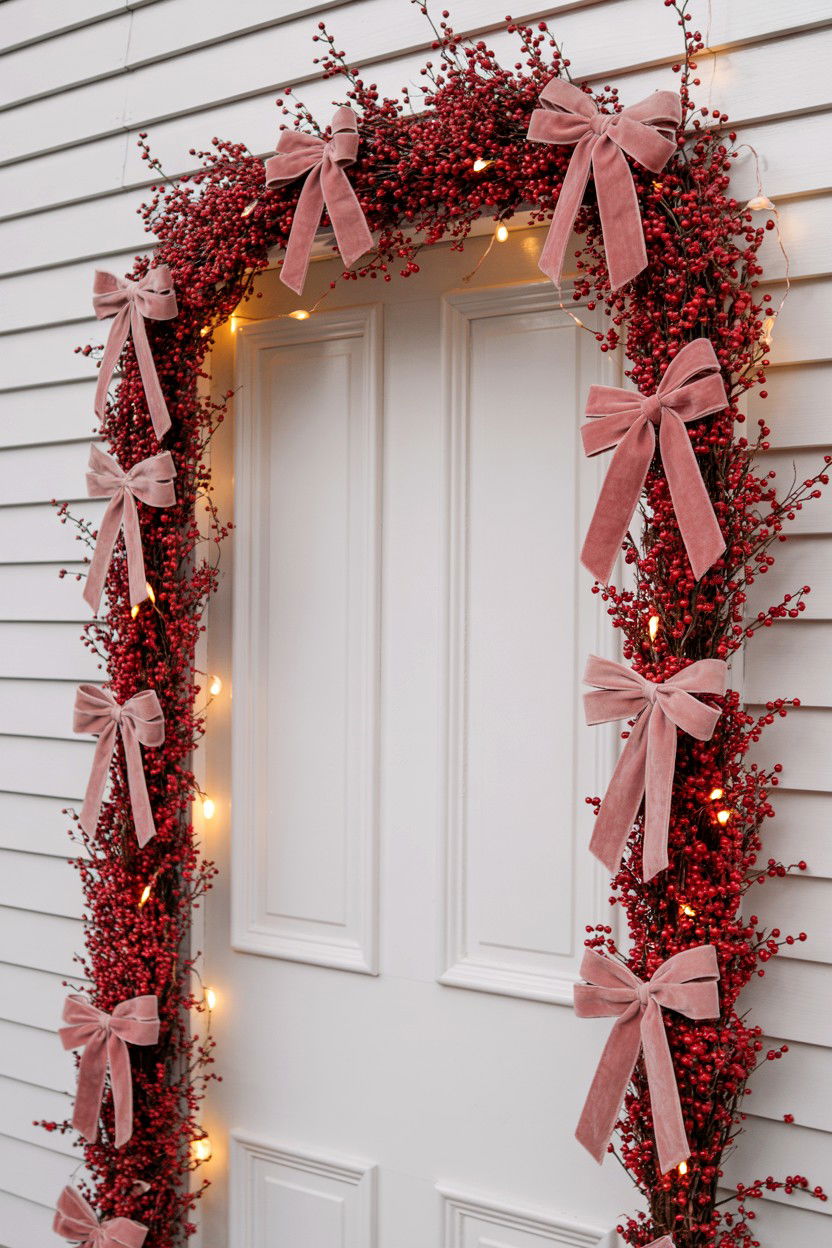 Red Berry Garland - 25 Valentine's Day Front Door Ideas