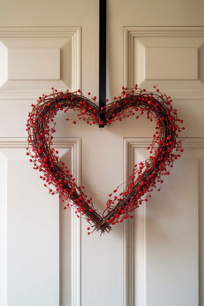 Red Berry Heart - 25 Simple Valentine's Day Wreath Ideas