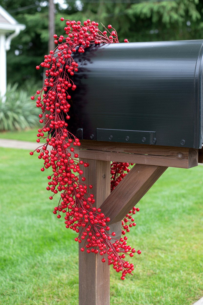 Red Berry Mailbox Garland - 25 Valentine's Day Mailbox Decorating Ideas
