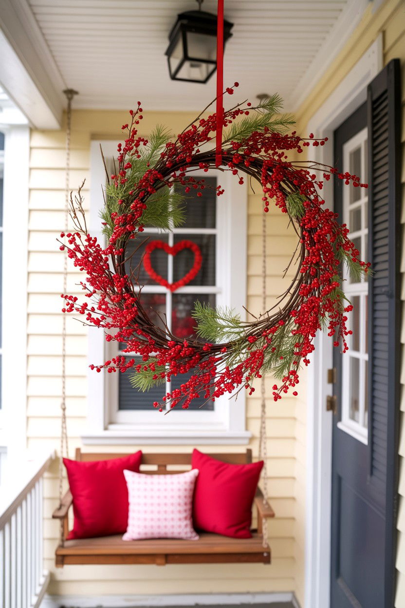 Red Berry Wreath - 25 Valentine's Day Porch Swing Ideas