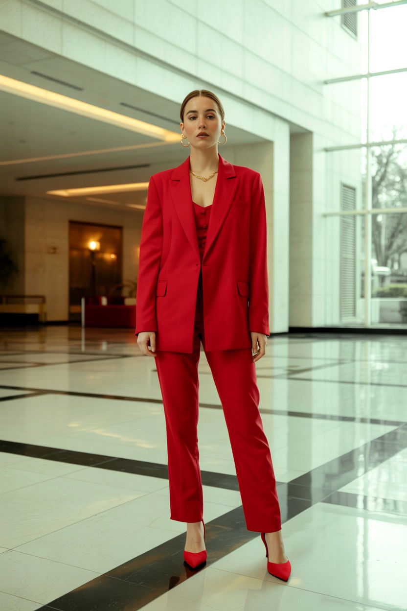 Red Blazer And Tailored Trousers - 25 Red Valentine's Day Outfits