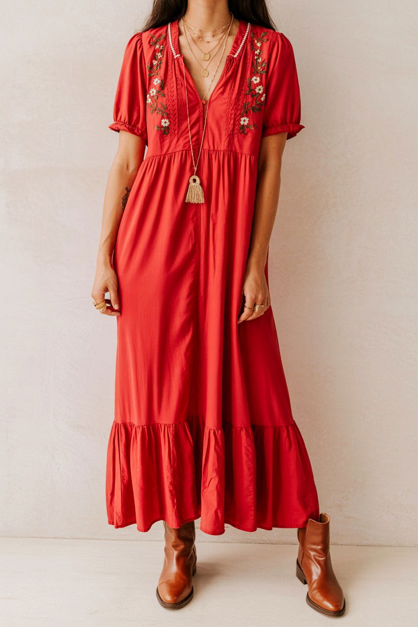 Red Boho Maxi Dress - 25 Valentine's Day Boho Outfits