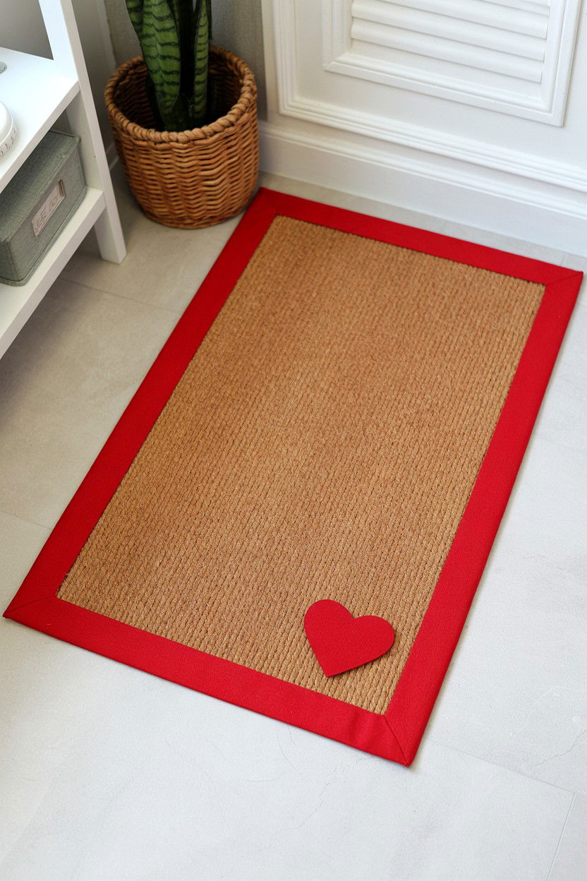 Red Border Coir Mat - 25 Valentine's Day Doormat Ideas