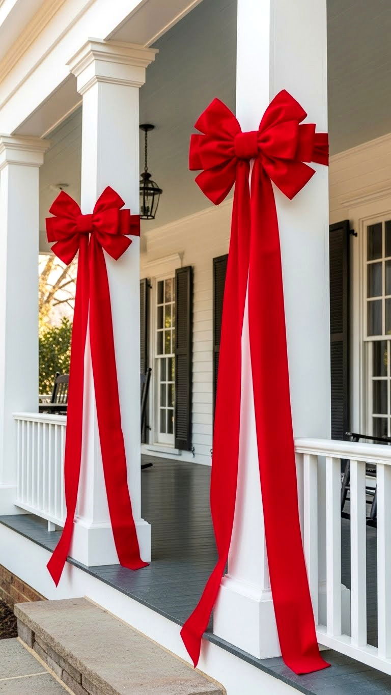 Red Bow For Porch Pillars - 25 valentine's day outdoor decor ideas