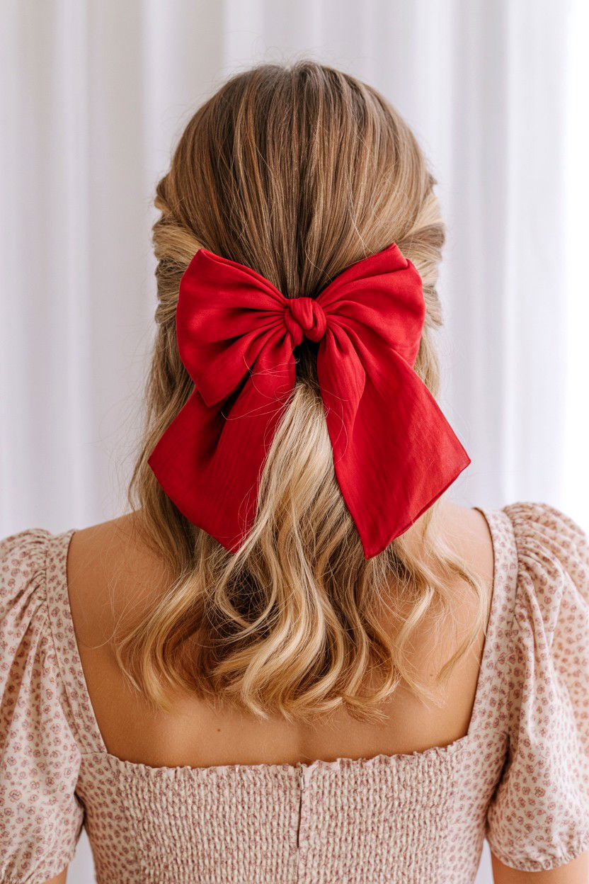 Red Bow Hair Accessory - 25 Valentine's Day Instagram Photo Ideas