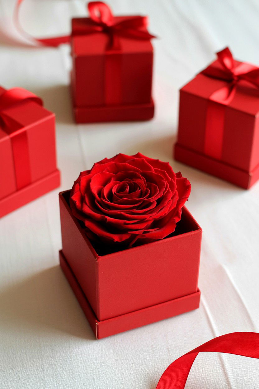 Red Box Rose Favor - 25 Valentine's Day Wedding Decor Ideas