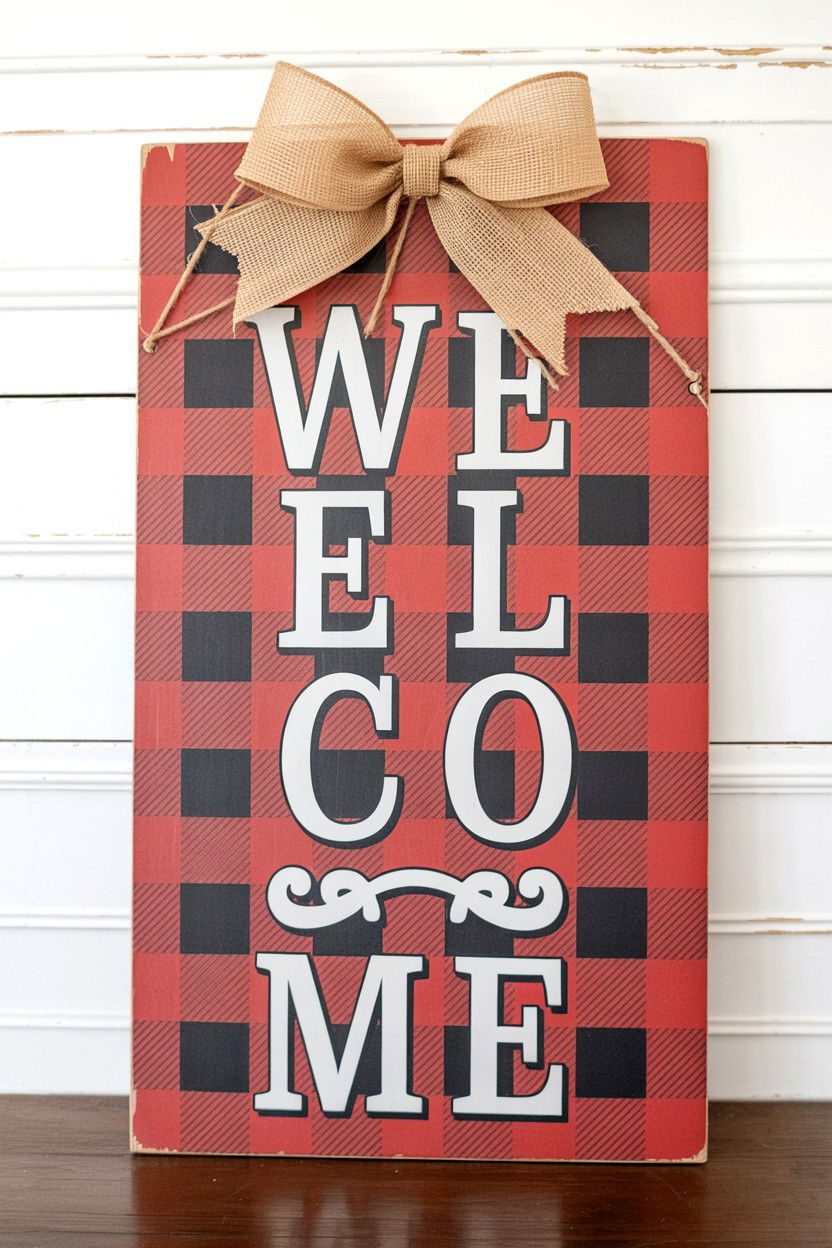 Red Buffalo Check Sign - 25 Valentine's Day Porch Sign Ideas