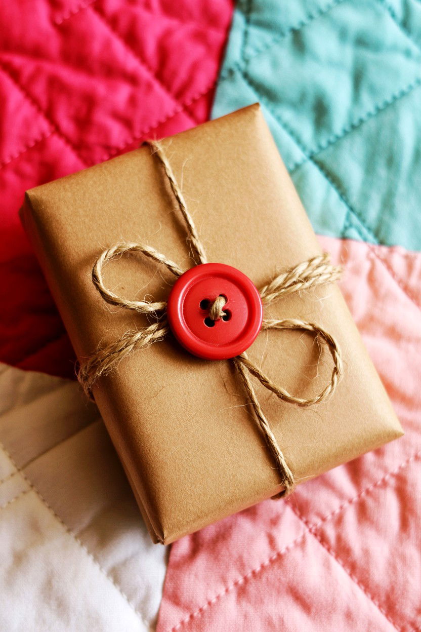 Red Button Detail - 25 Valentine's Day Kraft Paper Wrap Ideas