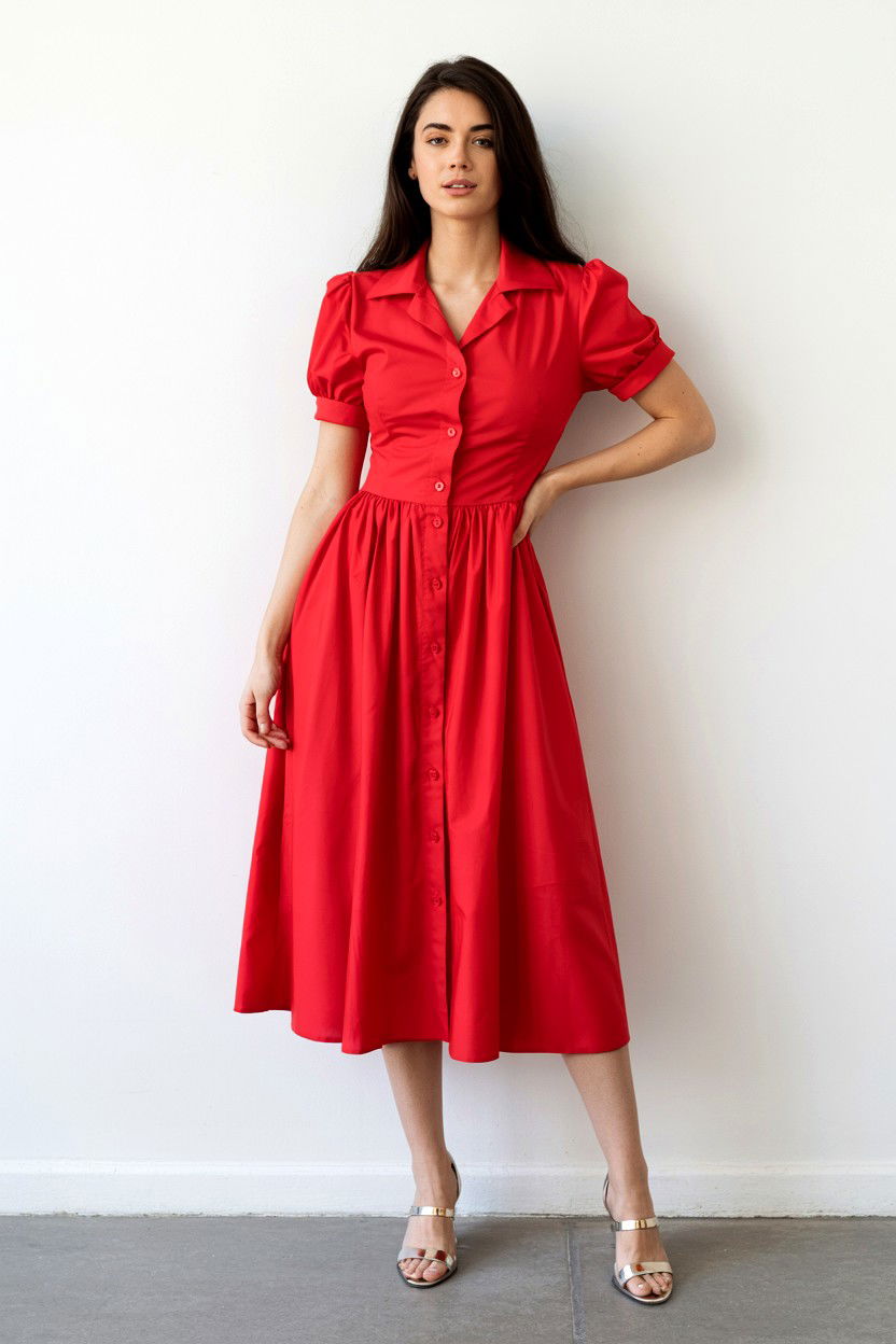 Red Button Down Dress - 25 Valentine's Day Midi Dress Ideas