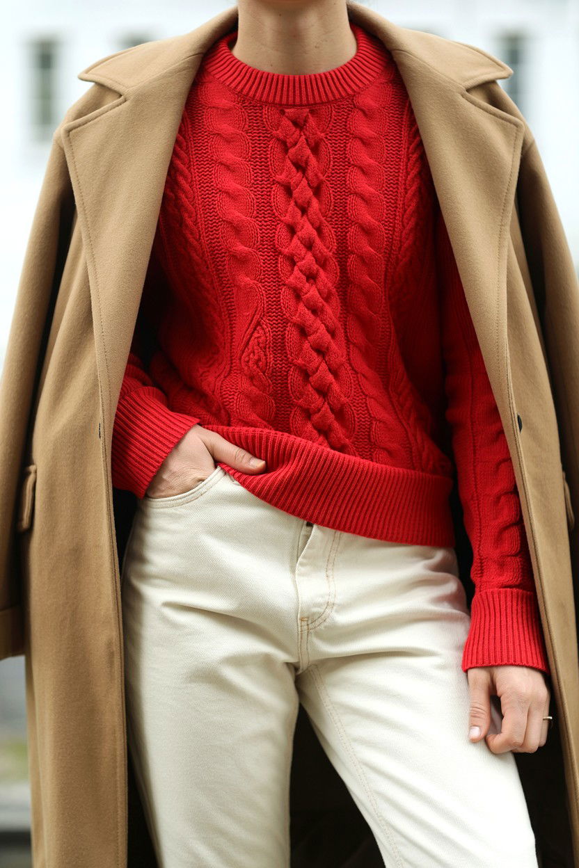Red Cable Knit Sweater - 25 Valentine's Day Sweater Outfits