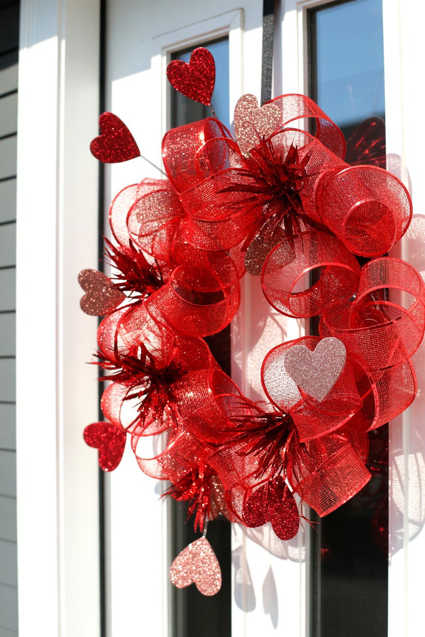 Red Deco Mesh Wreath - 25 Double Door Valentine's Day Wreath Ideas