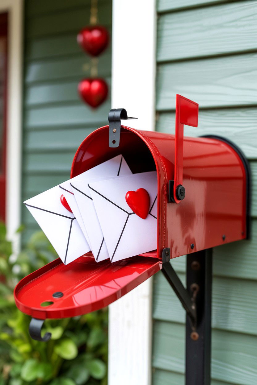 Red Decorative Mailbox - 25 Valentine's Day Porch Decorating Ideas