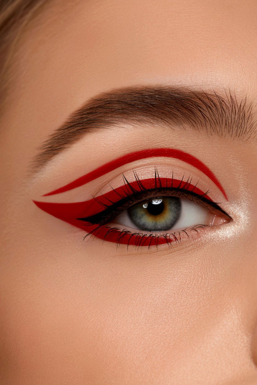 Red Double Winged Eyeliner - 25 Valentine's Day Graphic Liner Ideas