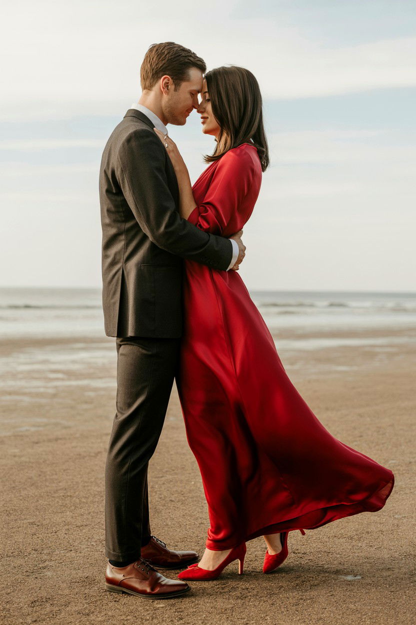 Red Dress Engagement Photos